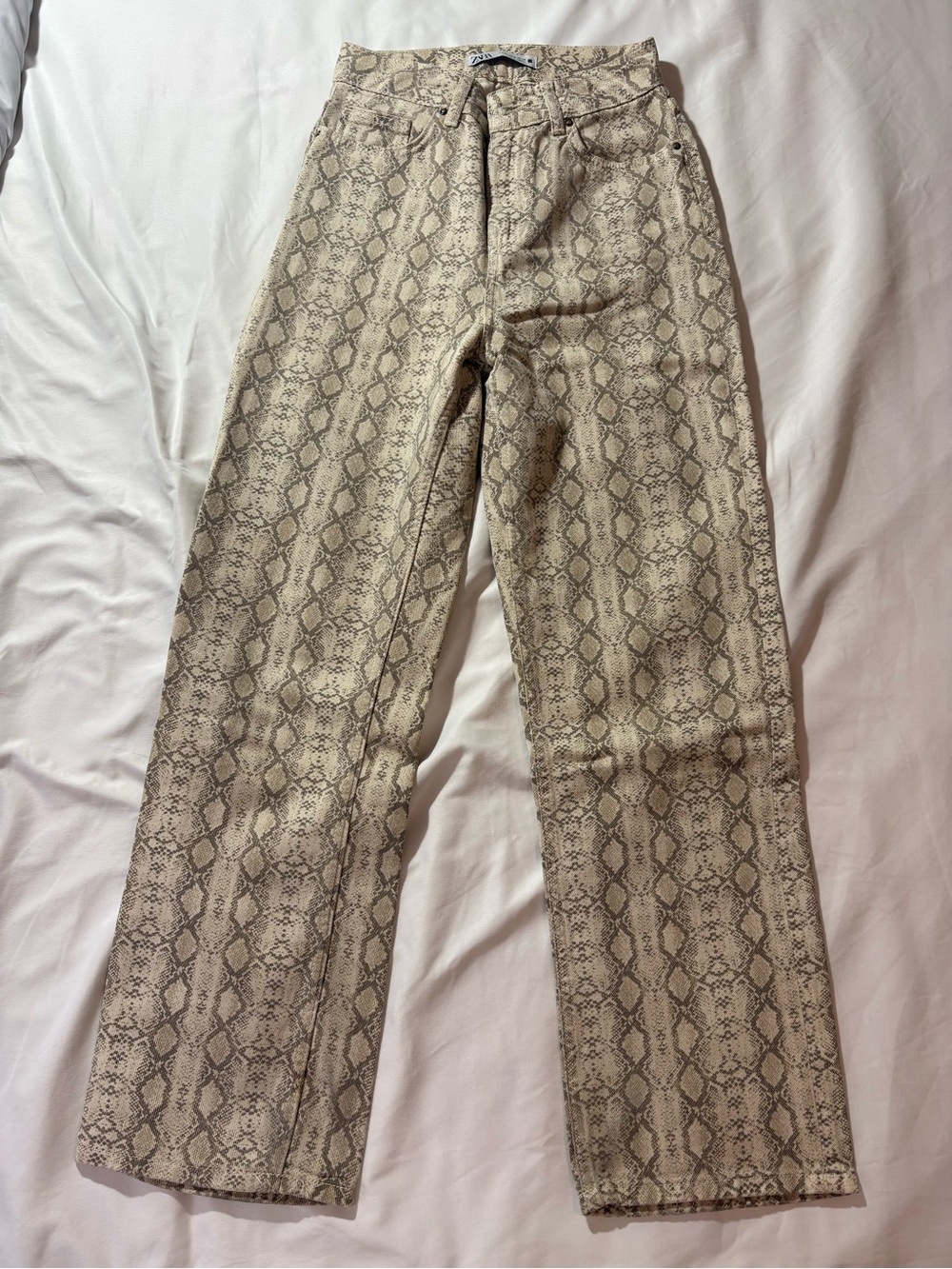 Zara Beige Snake-Print Jeans